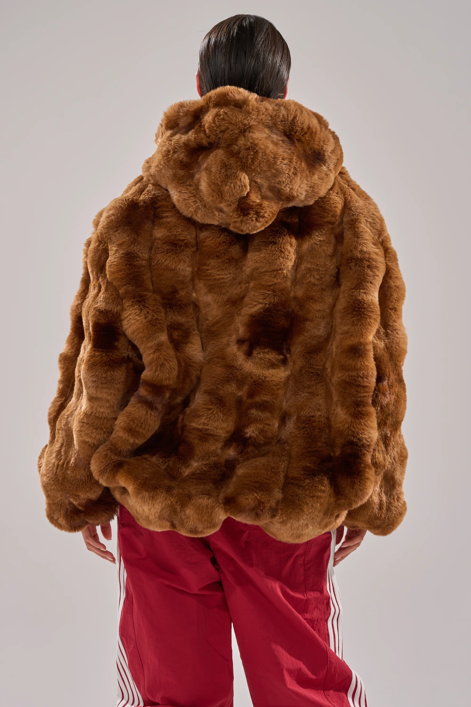 LOOK AT ME NOW HOODED FUR BOMBER IN BROWN - Image 8
