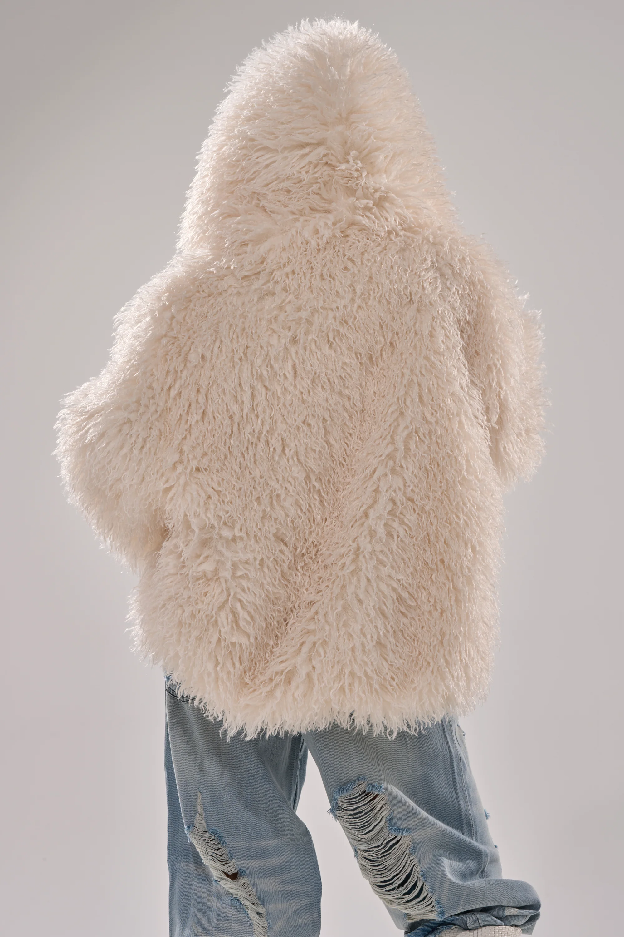 LOOK AT ME NOW HOODED FUR BOMBER IN IVORY - Image 10