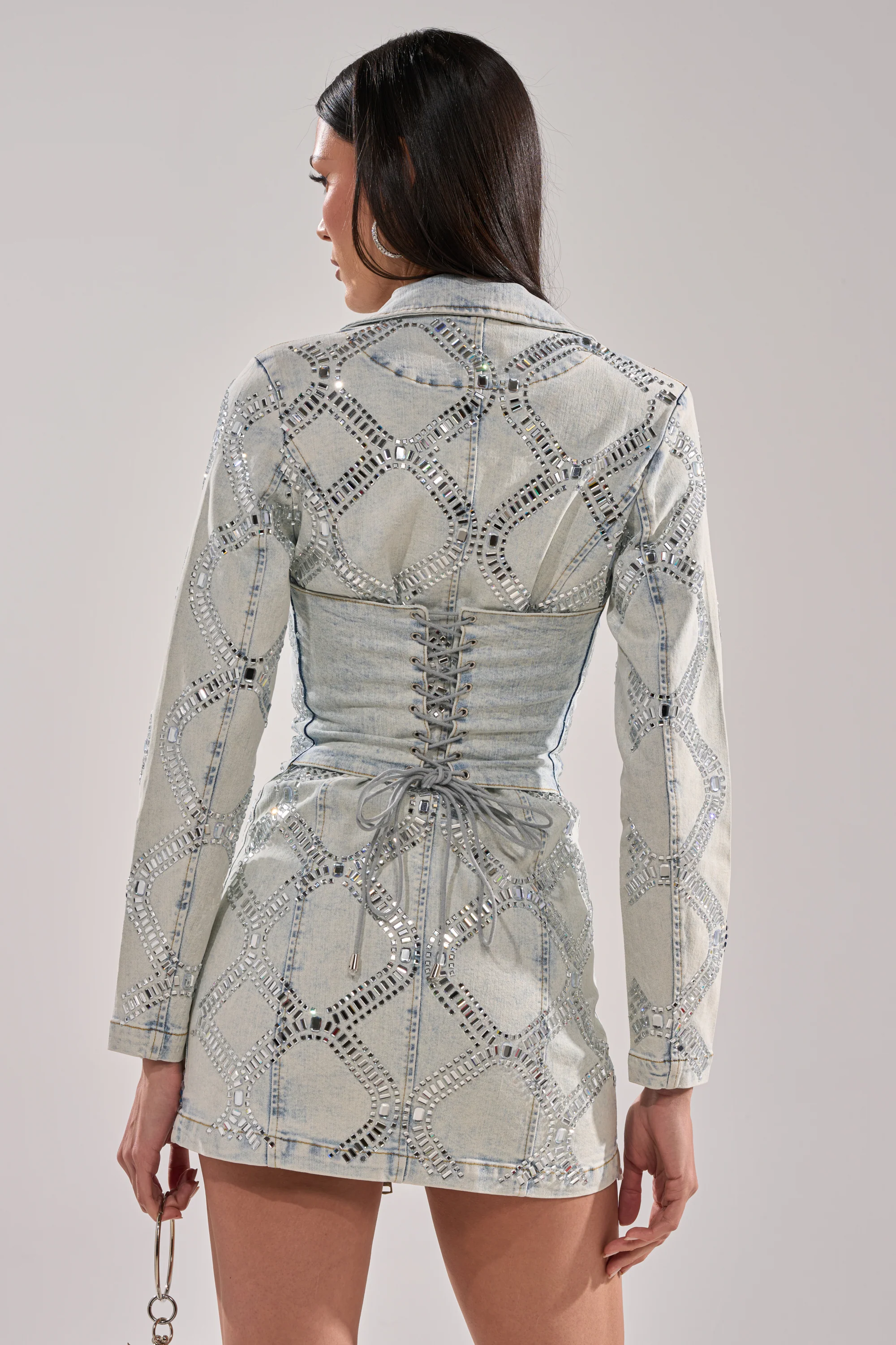 LOOK AT ME RHINESTONE BLAZER DRESS IN LIGHT BLUE DENIM - Image 5