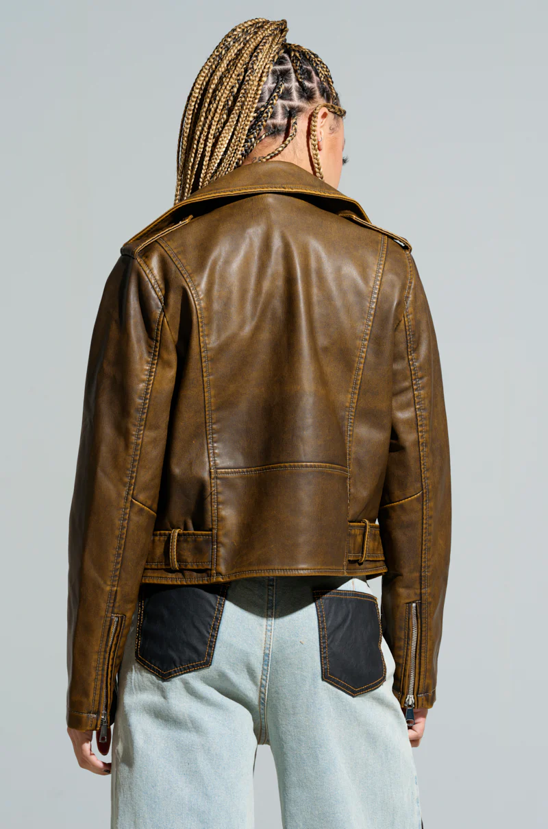 LOOKING FOR TROUBLE DISTRESSED MOTO IN BROWN - Image 4