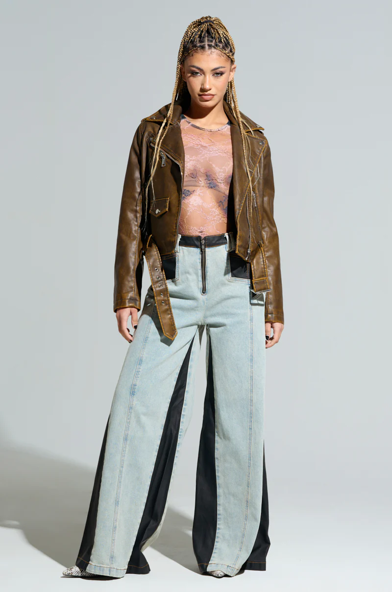LOOKING FOR TROUBLE DISTRESSED MOTO IN BROWN - Image 5