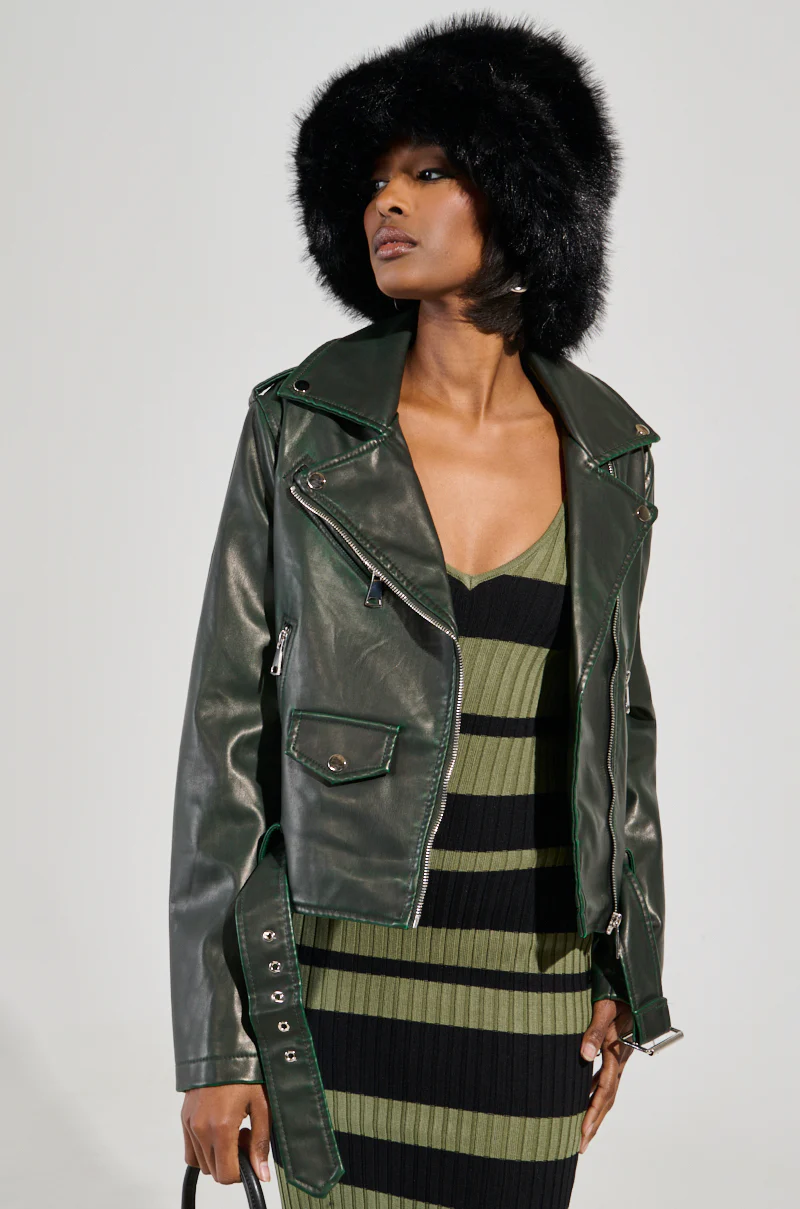 LOOKING FOR TROUBLE DISTRESSED MOTO IN GREEN - Image 2