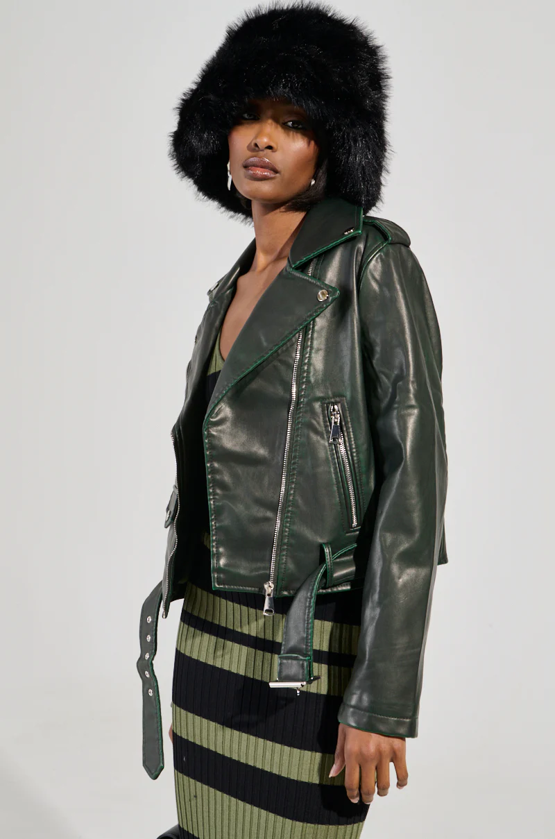 LOOKING FOR TROUBLE DISTRESSED MOTO IN GREEN - Image 3