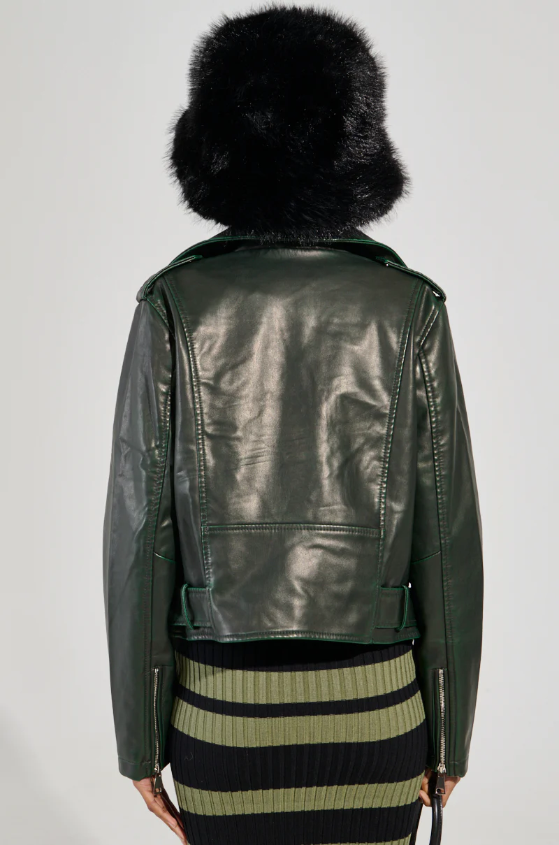 LOOKING FOR TROUBLE DISTRESSED MOTO IN GREEN - Image 5
