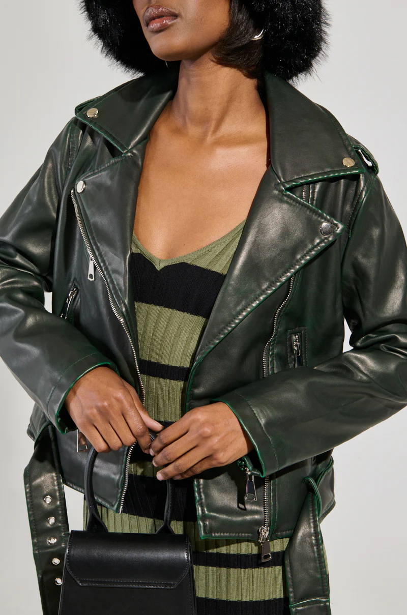 LOOKING FOR TROUBLE DISTRESSED MOTO IN GREEN - Image 8