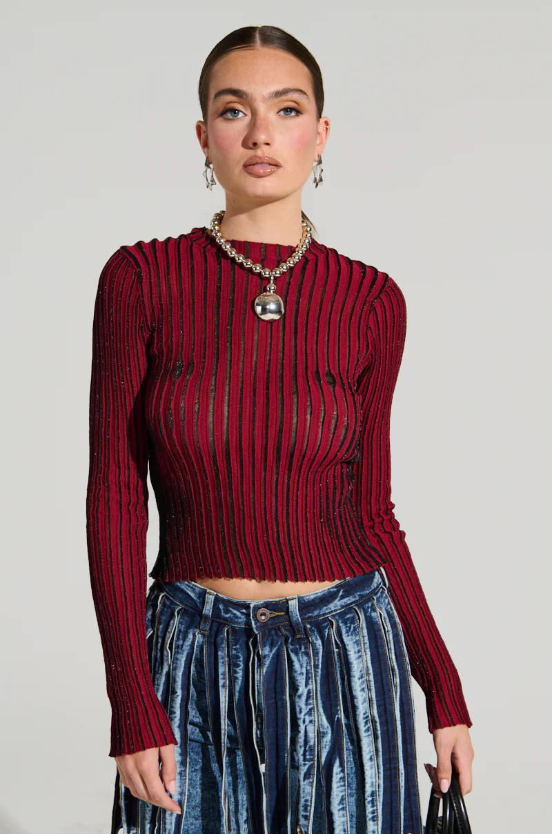 LOOKING SNATCHED STRIPED KNIT TOP IN RED - Image 2