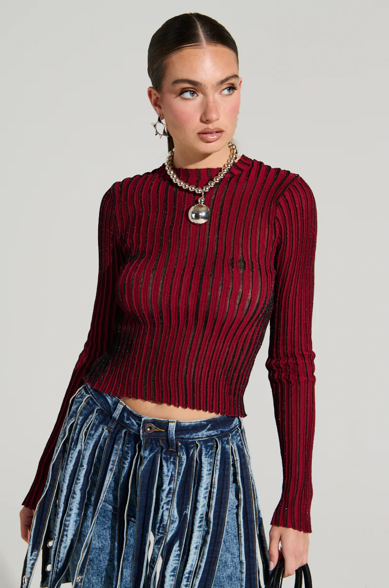LOOKING SNATCHED STRIPED KNIT TOP IN RED - Image 3
