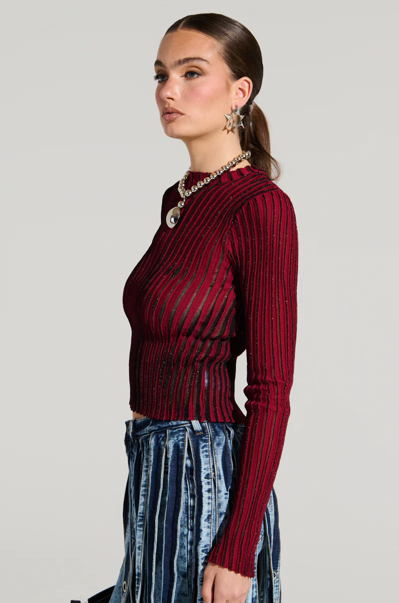 LOOKING SNATCHED STRIPED KNIT TOP IN RED - Image 4