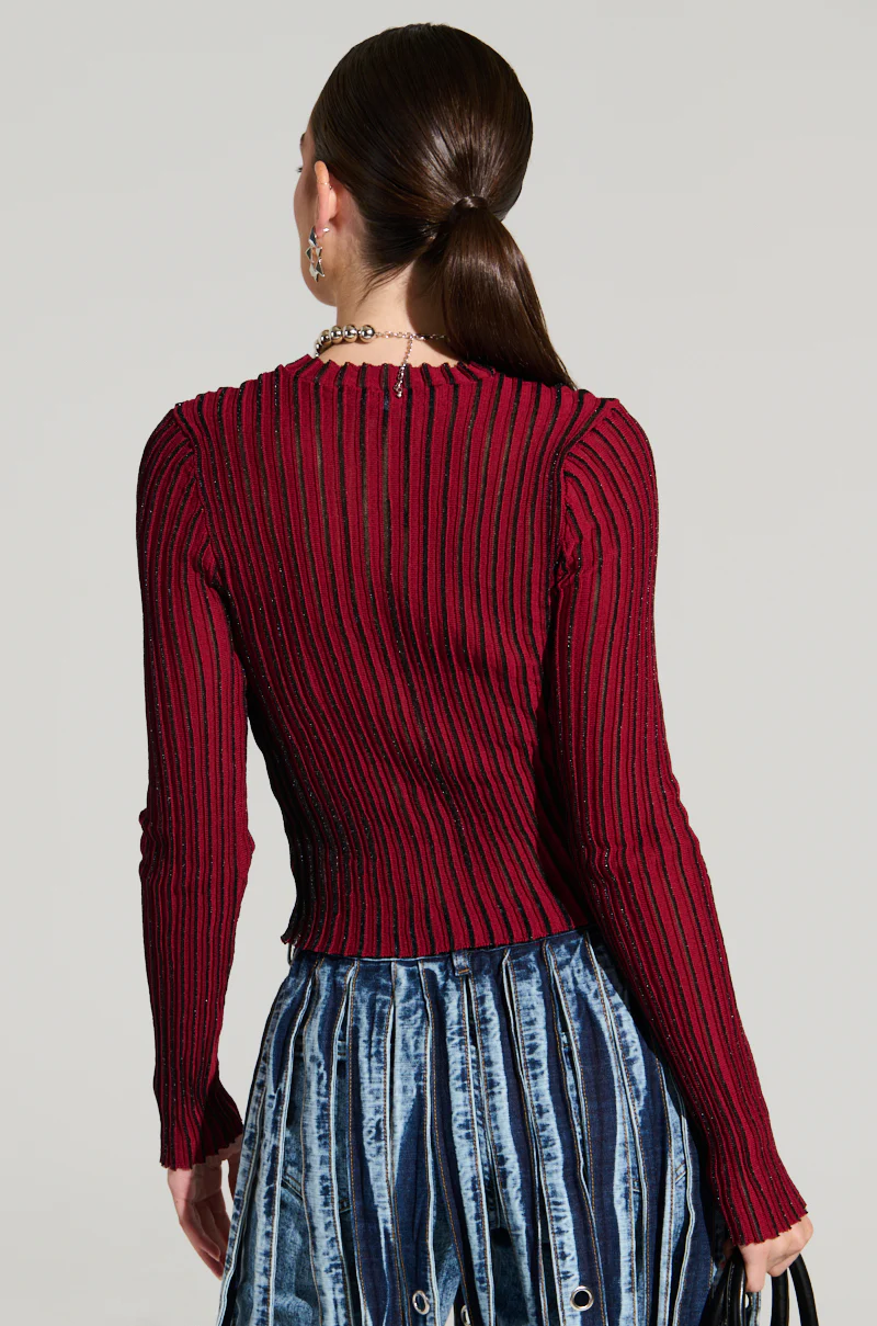 LOOKING SNATCHED STRIPED KNIT TOP IN RED - Image 5