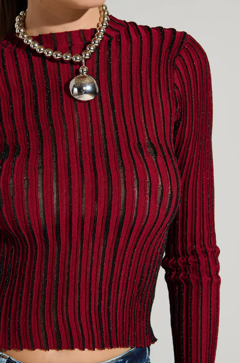 LOOKING SNATCHED STRIPED KNIT TOP IN RED - Image 9