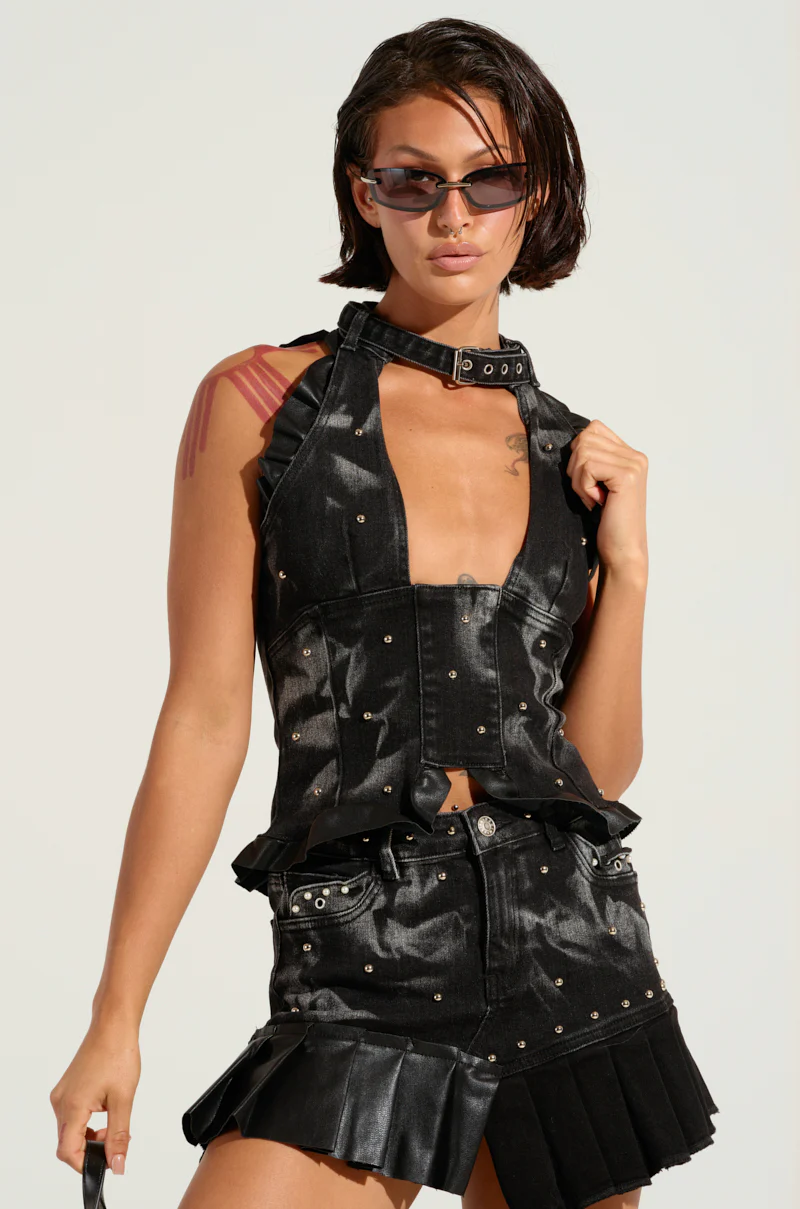 LOSE MY NUMBER EMBELLISHED DENIM TANK TOP - Image 2