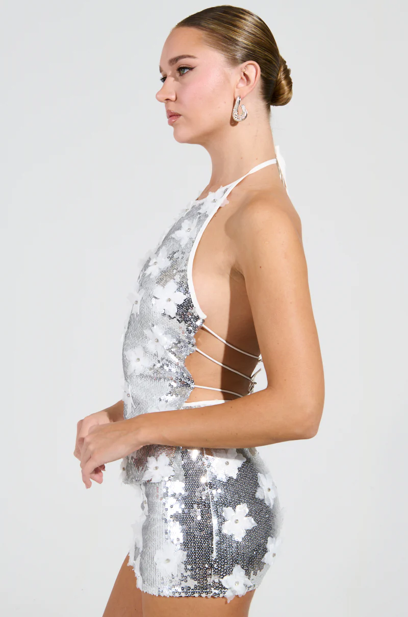 LOVE ME THE RIGHT WAY SLEEVELESS SEQUIN TOP IN SILVER - Image 3
