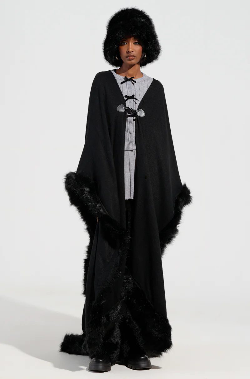 LOVE MY LIFE FAUX FUR TRIM PONCHO - Image 3