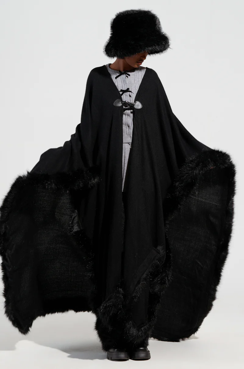 LOVE MY LIFE FAUX FUR TRIM PONCHO - Image 4