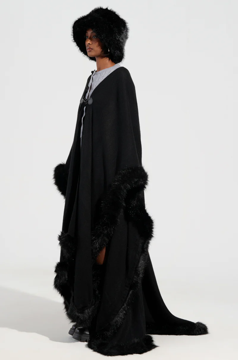 LOVE MY LIFE FAUX FUR TRIM PONCHO - Image 5