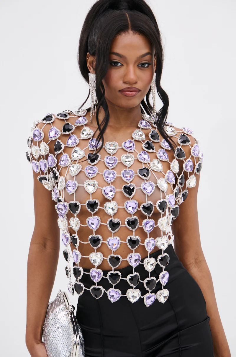 LOVE ON TOP RHINESTONE CHAIN TOP - Image 3