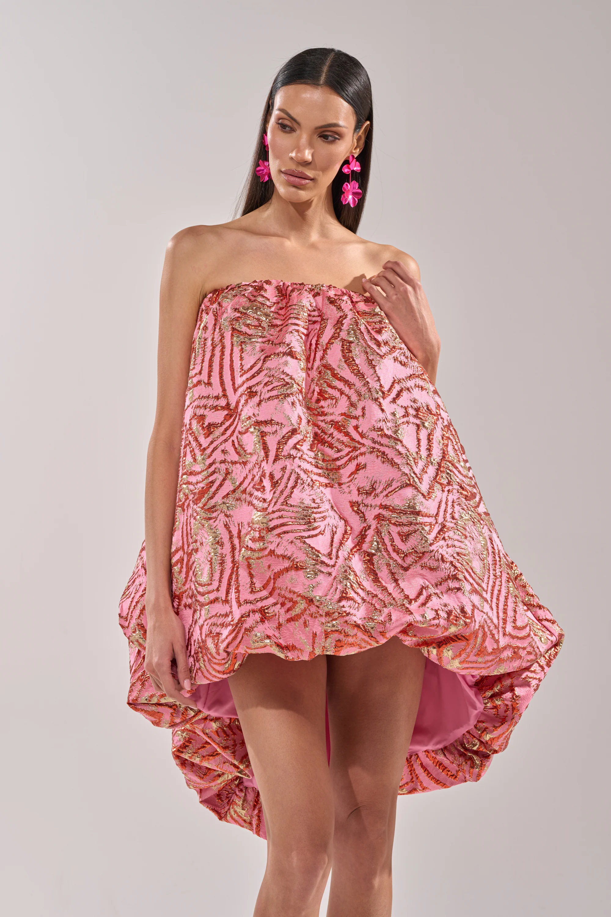 LOVER GIRL BROCADE BUBBLE DRESS IN PINK - Image 2