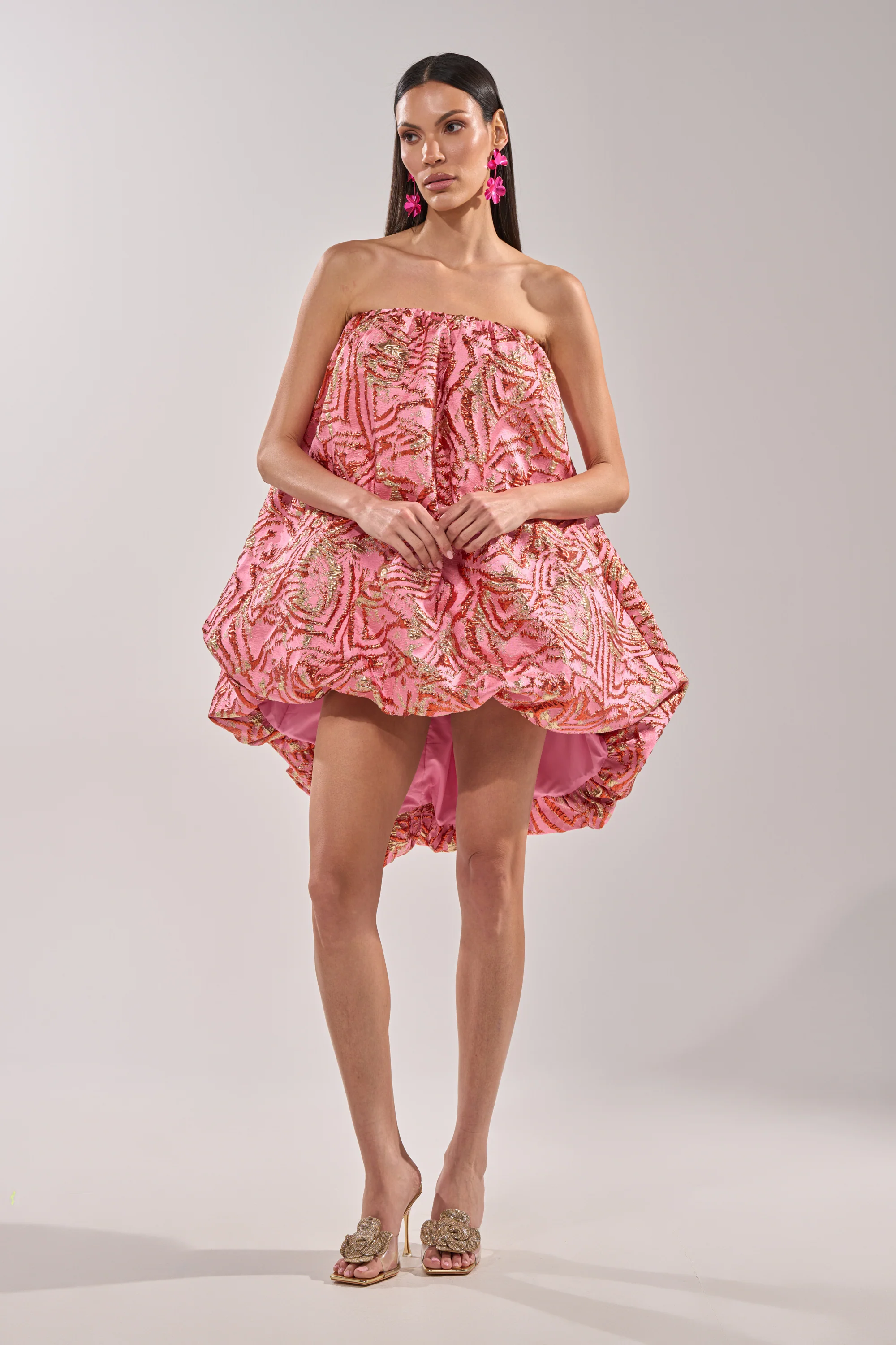 LOVER GIRL BROCADE BUBBLE DRESS IN PINK - Image 5