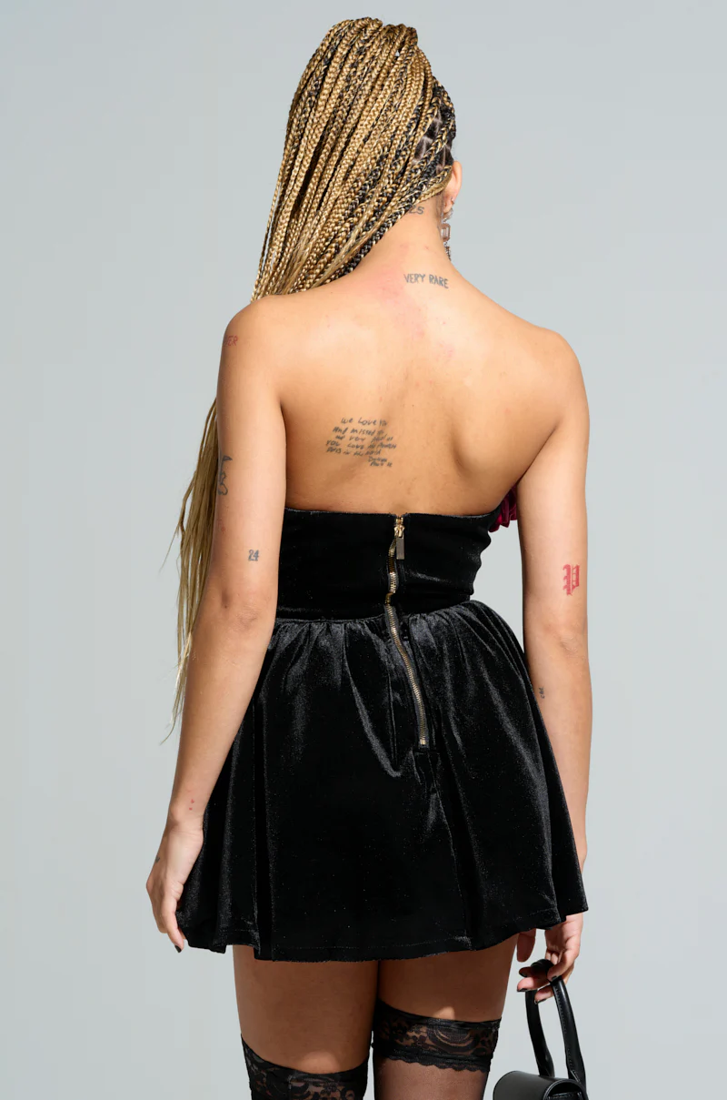 LOVER GIRL ERA VELVET FLOWER EMBELLISHED MINI DRESS - Image 4