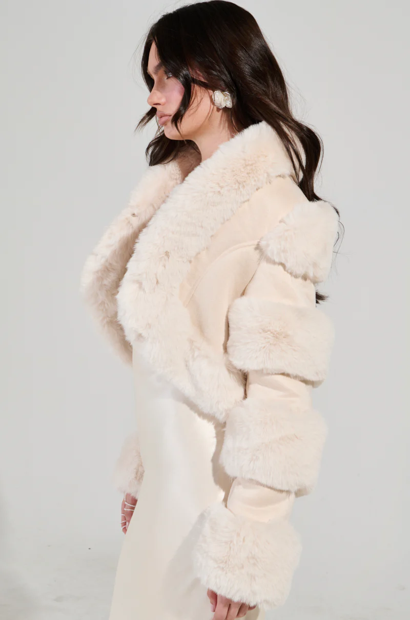 LOVERBOY FAUX FUR MOTO IN IVORY SUEDE - Image 5