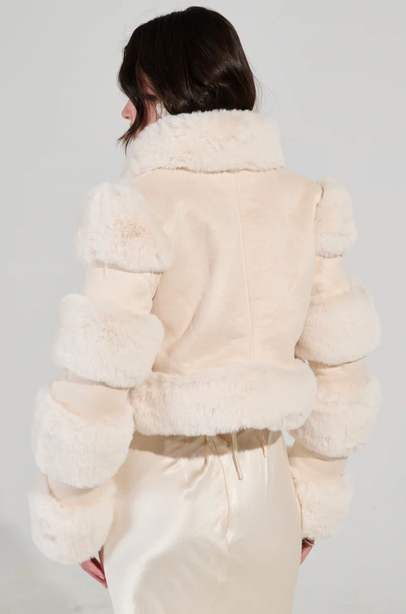 LOVERBOY FAUX FUR MOTO IN IVORY SUEDE - Image 6