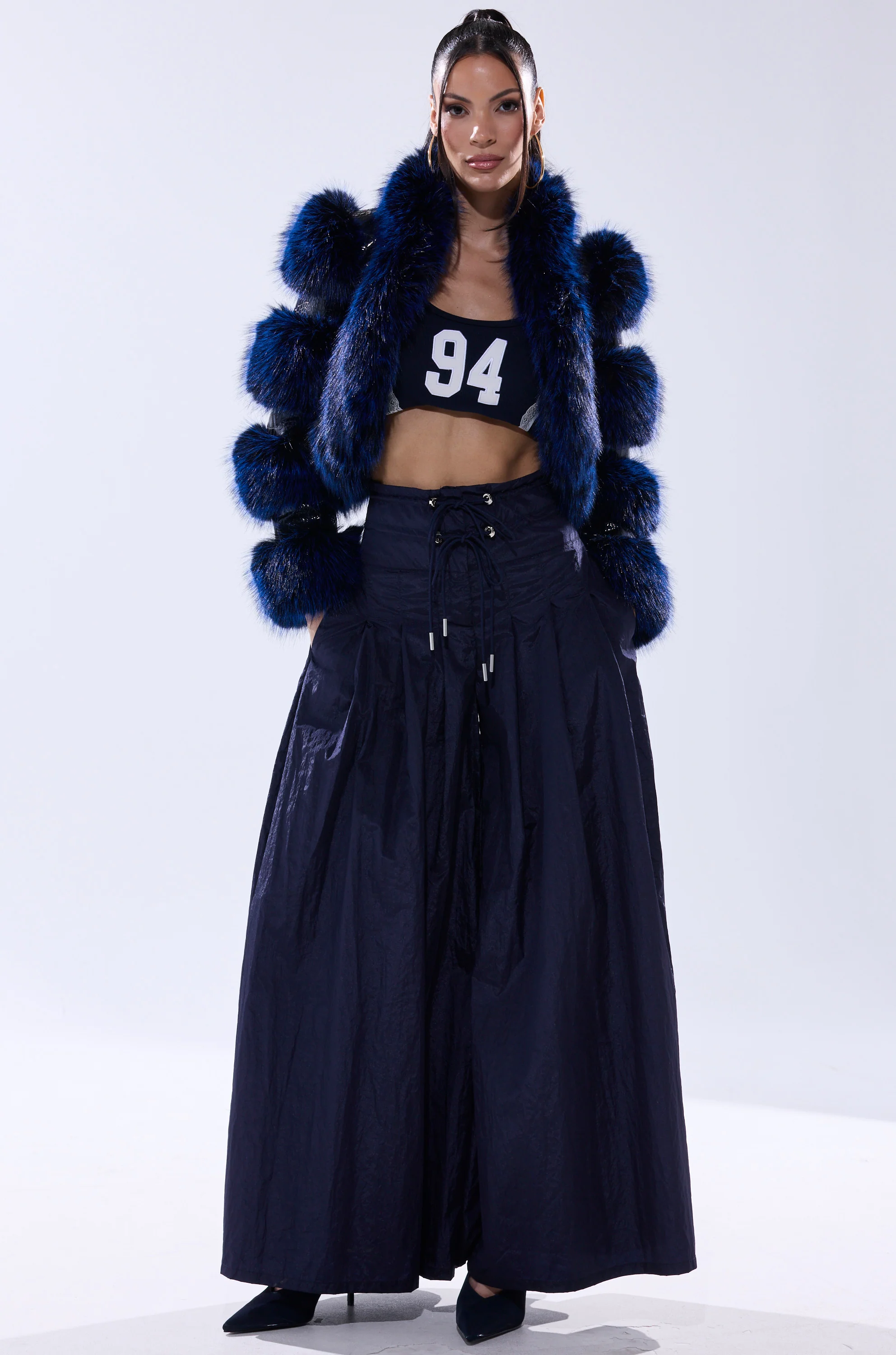 LOVERBOY FUR TRIM MOTO IN NAVY CROC - Image 10