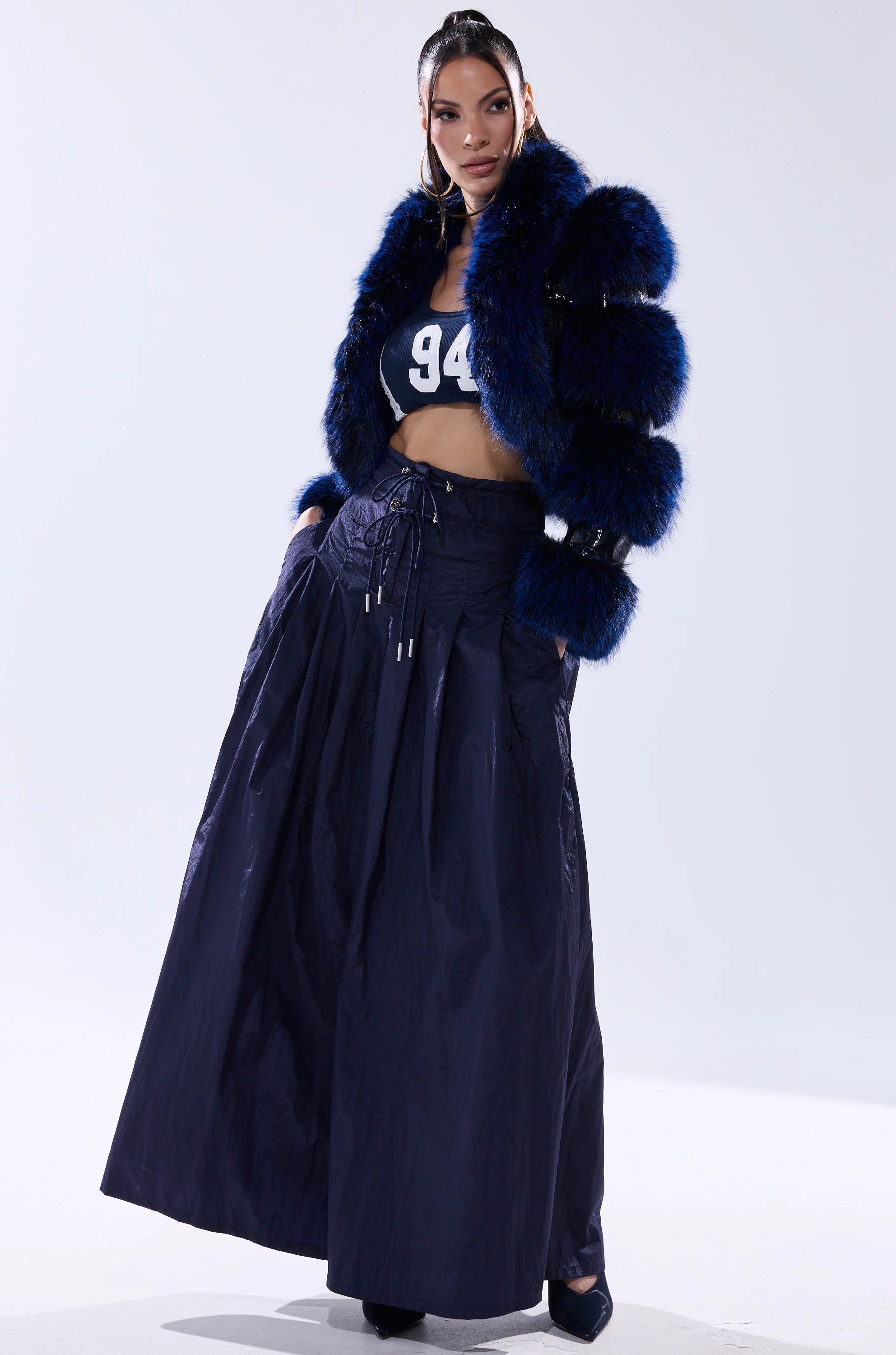 LOVERBOY FUR TRIM MOTO IN NAVY CROC - Image 11