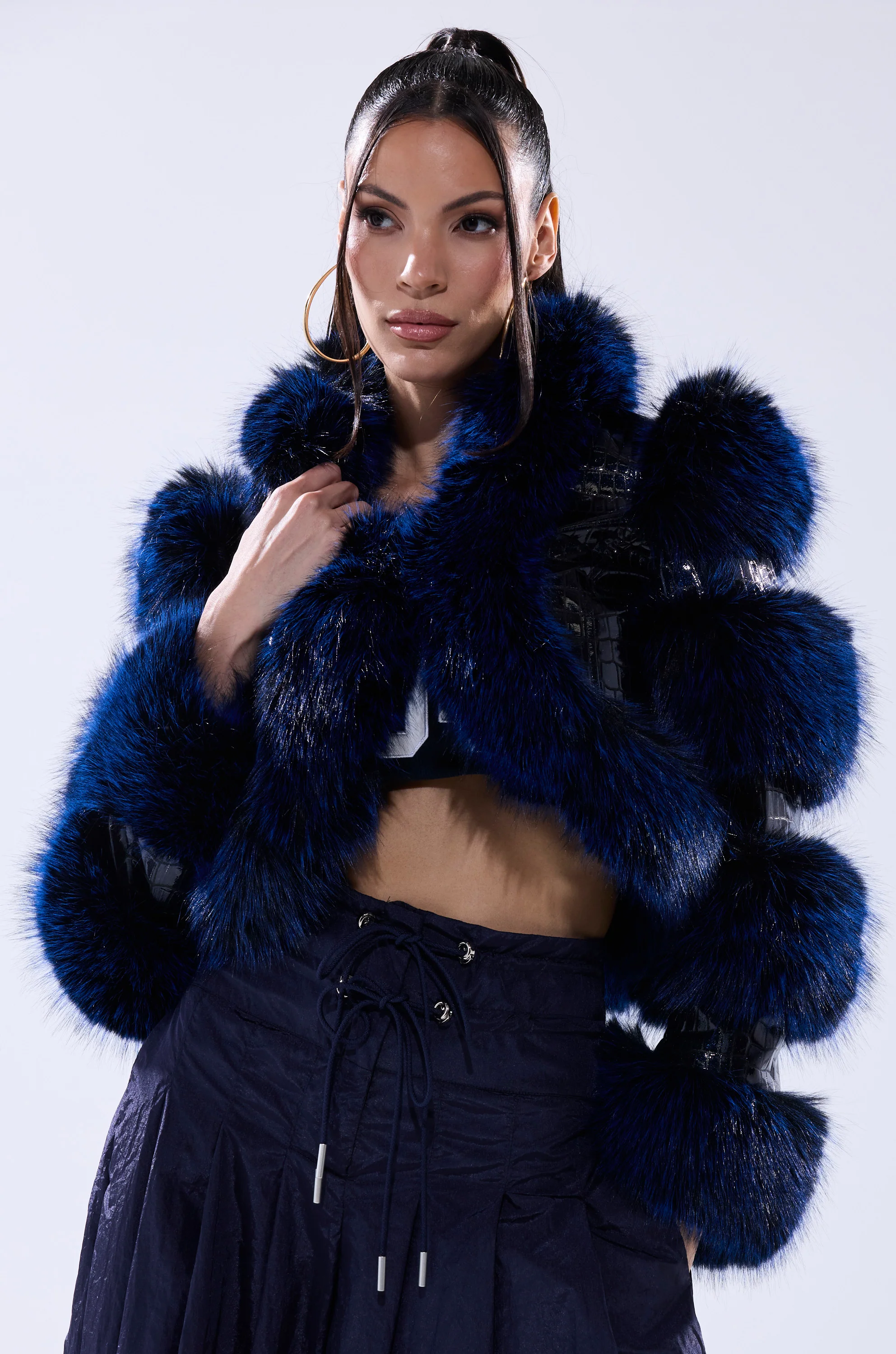 LOVERBOY FUR TRIM MOTO IN NAVY CROC - Image 5