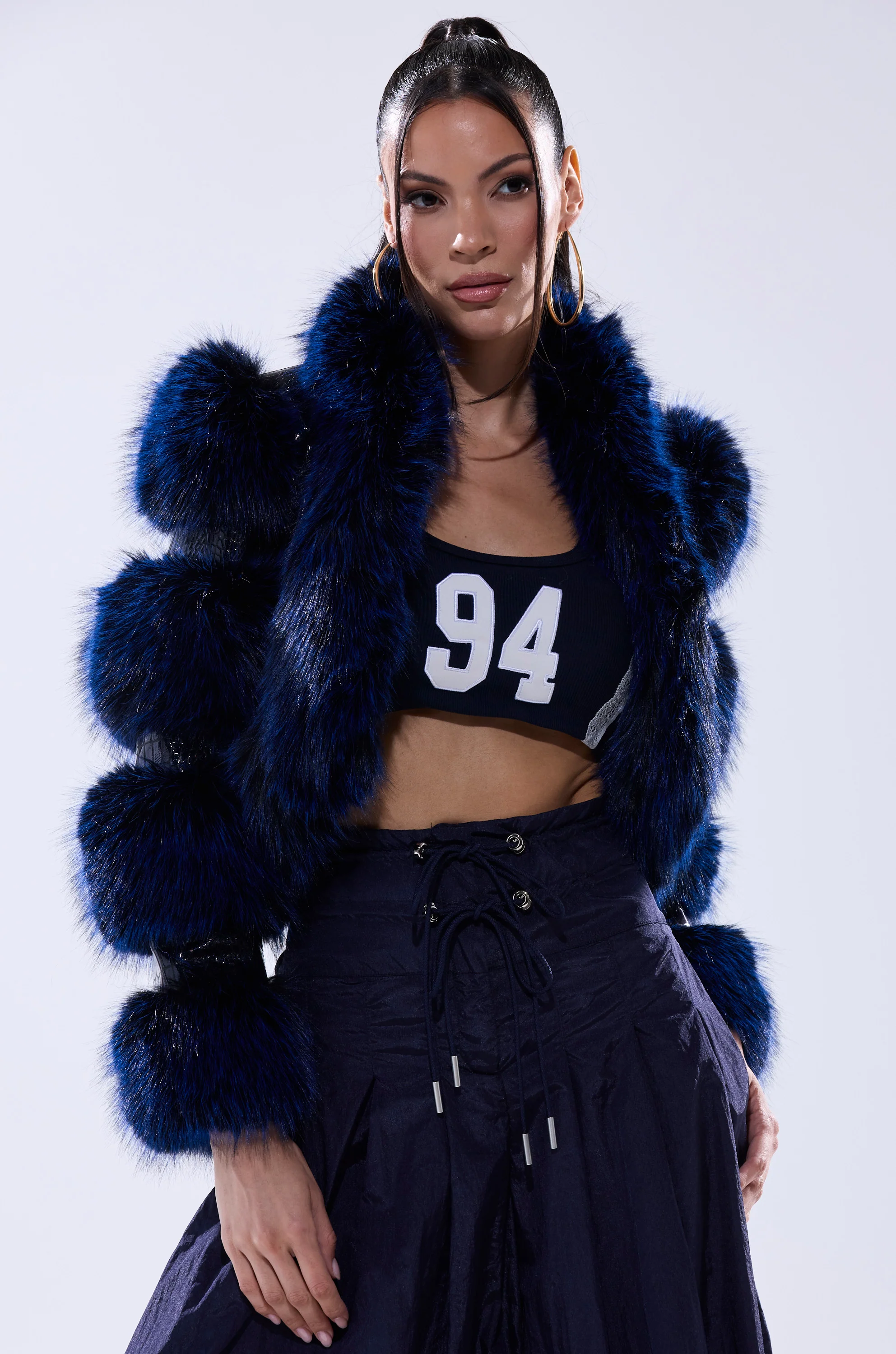 LOVERBOY FUR TRIM MOTO IN NAVY CROC - Image 6