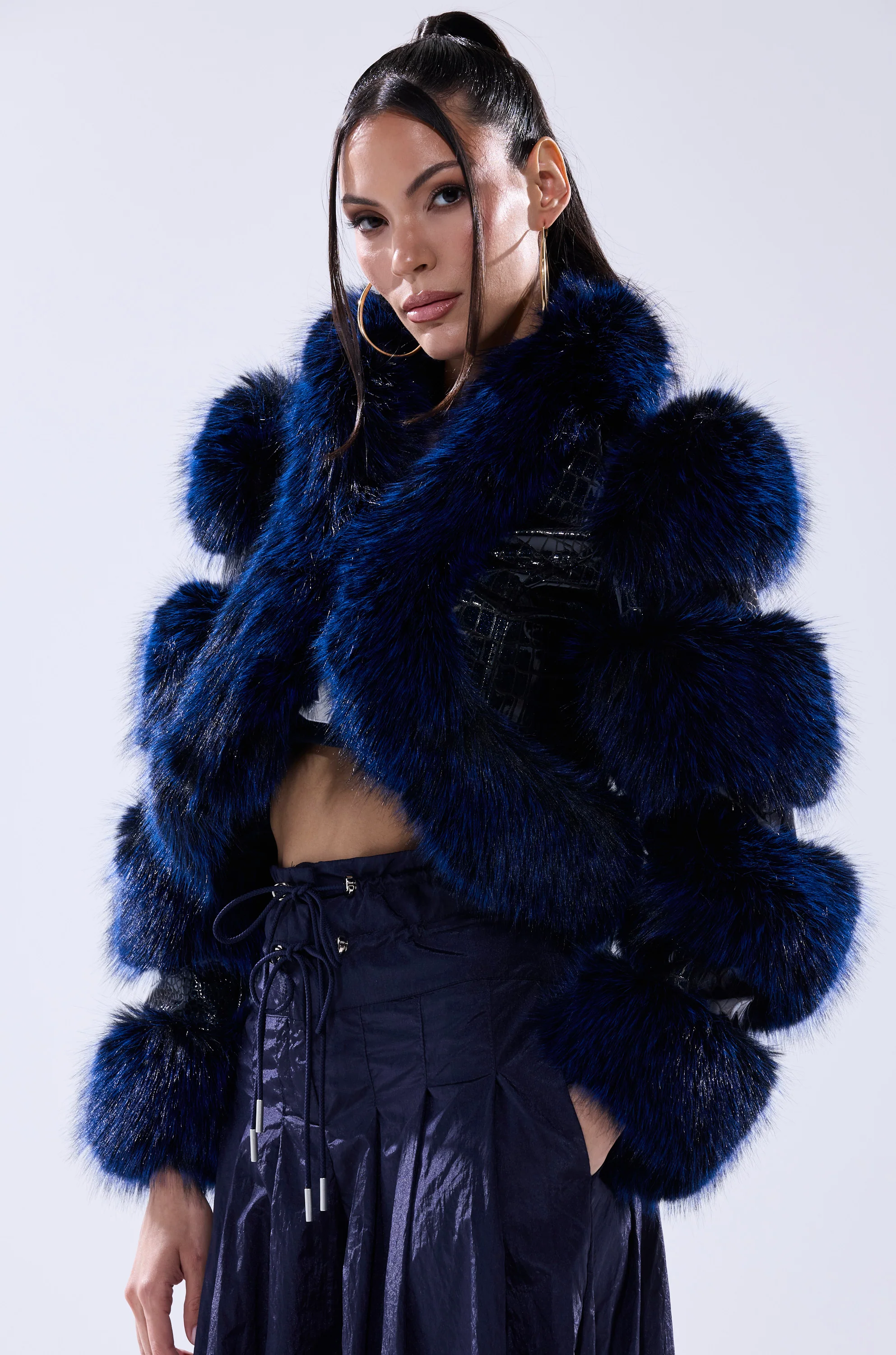LOVERBOY FUR TRIM MOTO IN NAVY CROC - Image 8