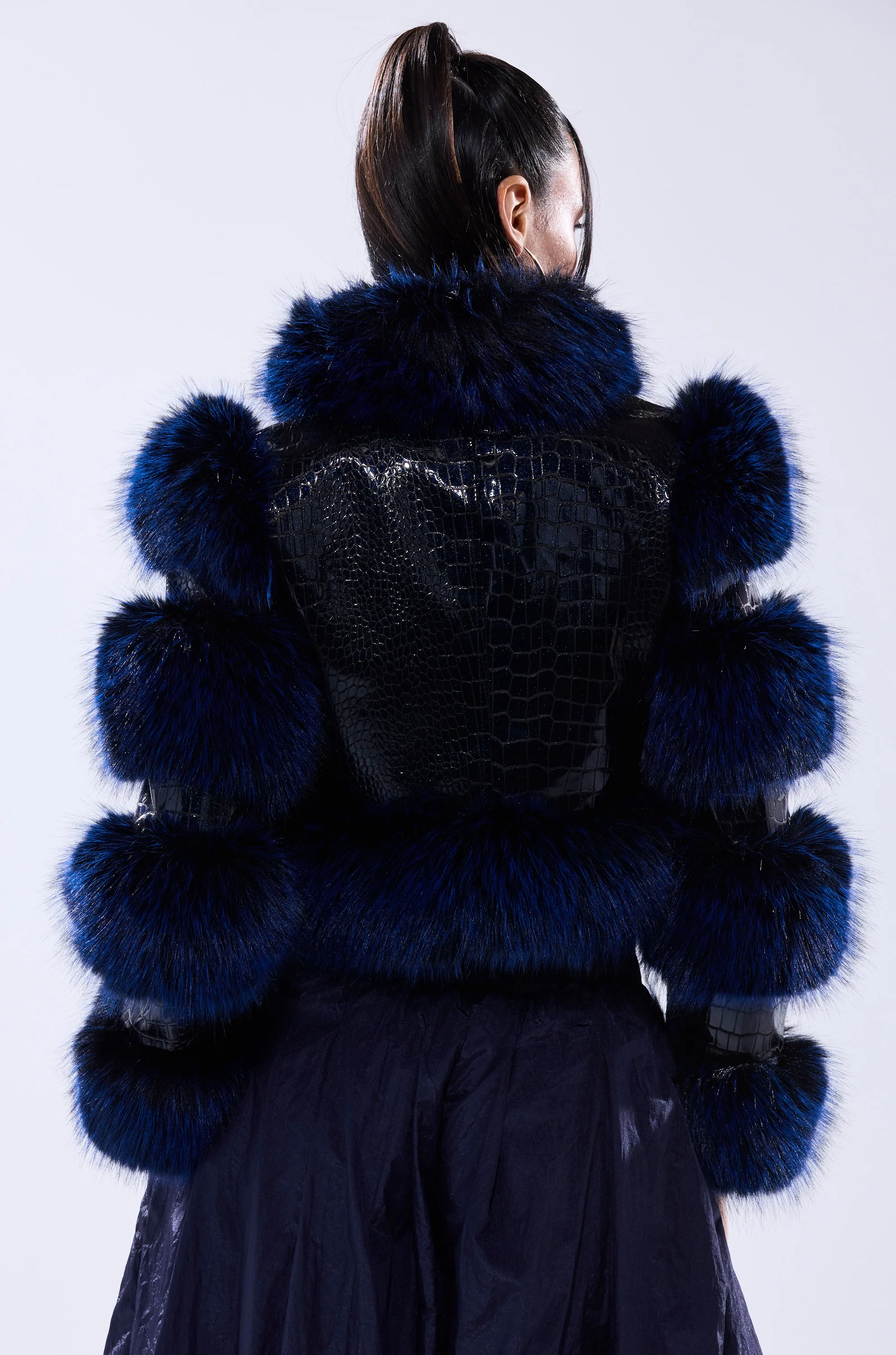 LOVERBOY FUR TRIM MOTO IN NAVY CROC - Image 9