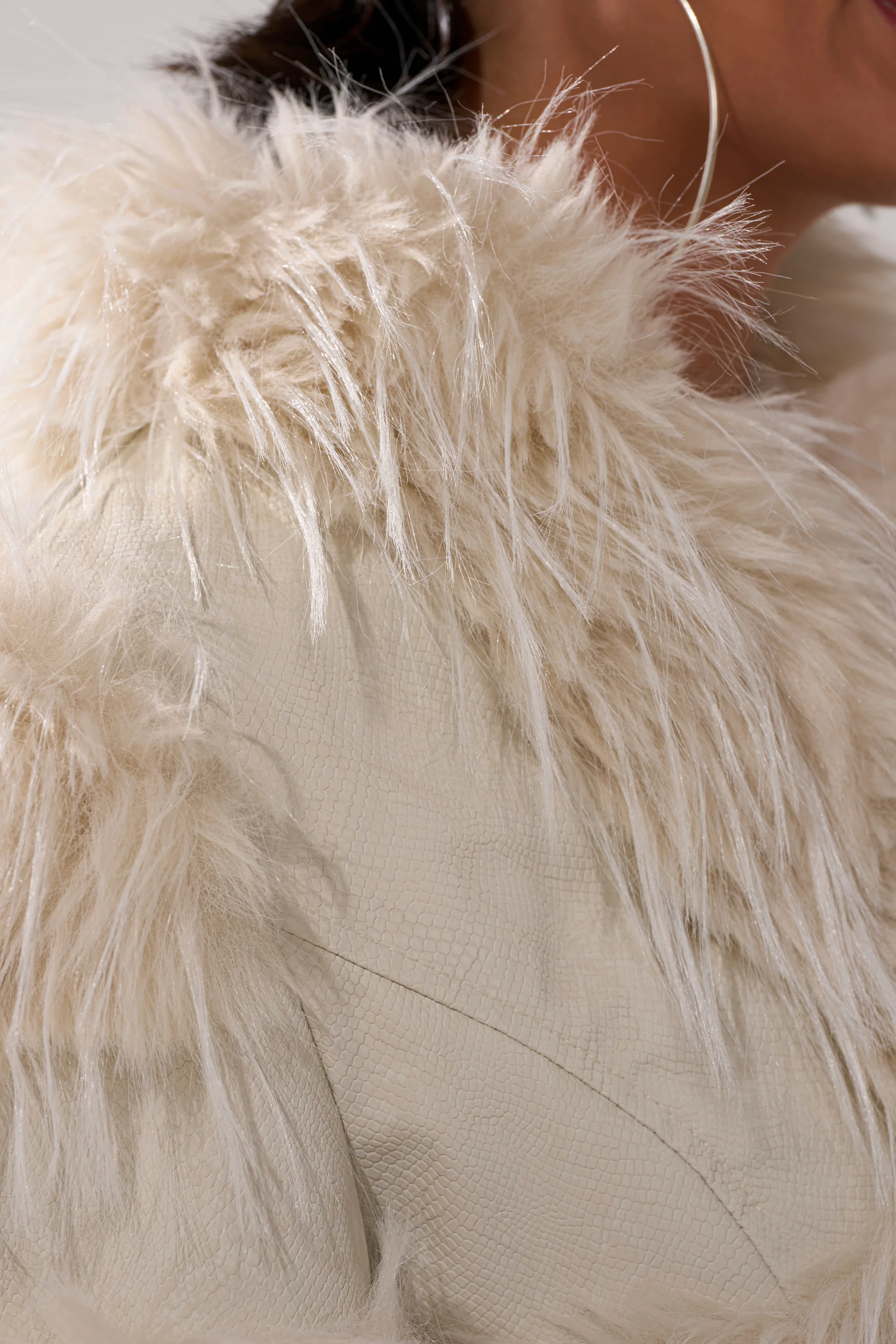 LOVERGIRL ULTRA CROP FUR TRIM MOTO IN IVORY - Image 9