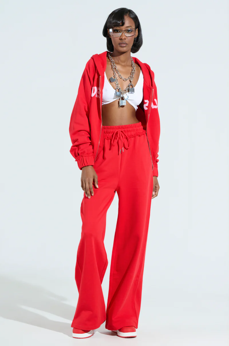 LOVERS CLUB WIDE LEG JOGGER IN RED - Image 6