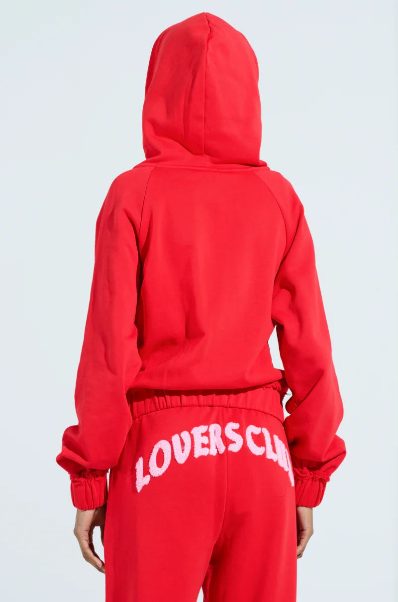 LOVERS CLUB ZIP UP HOODIE IN RED - Image 4