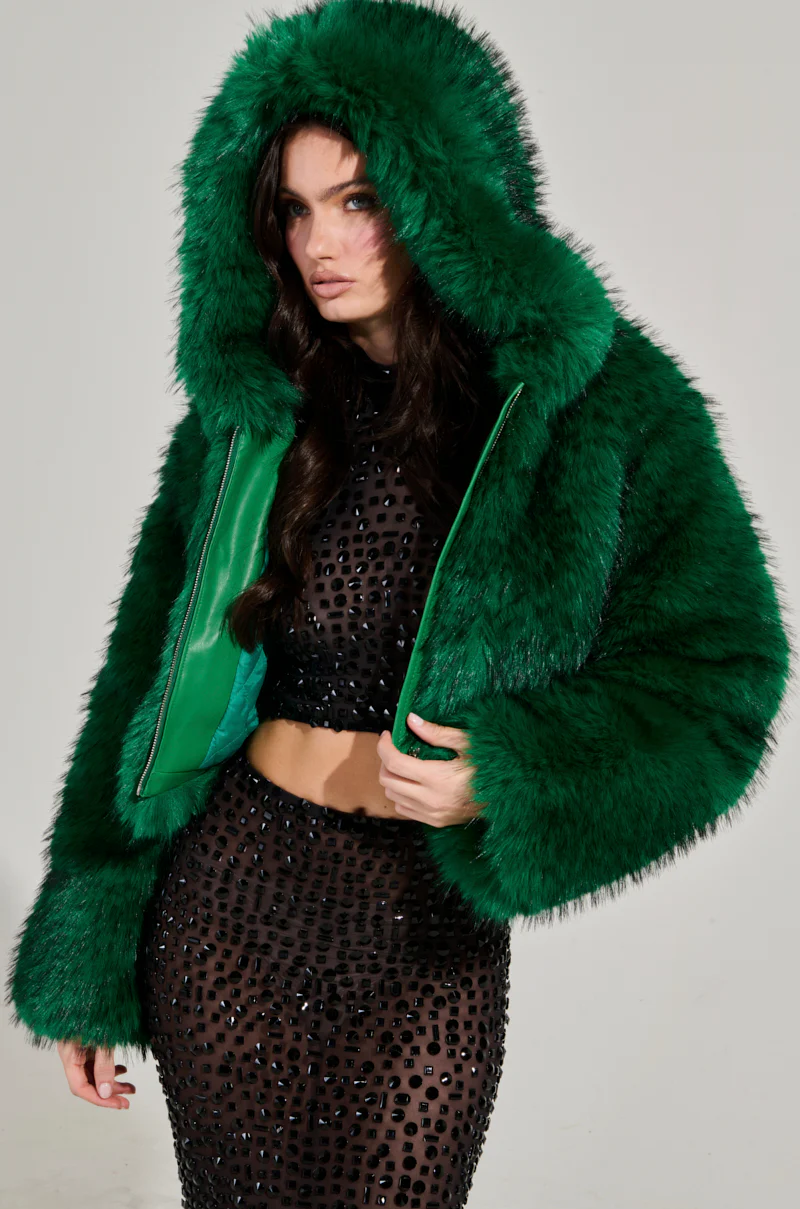 LUCKY HOODED FUR BOMBER - Image 2
