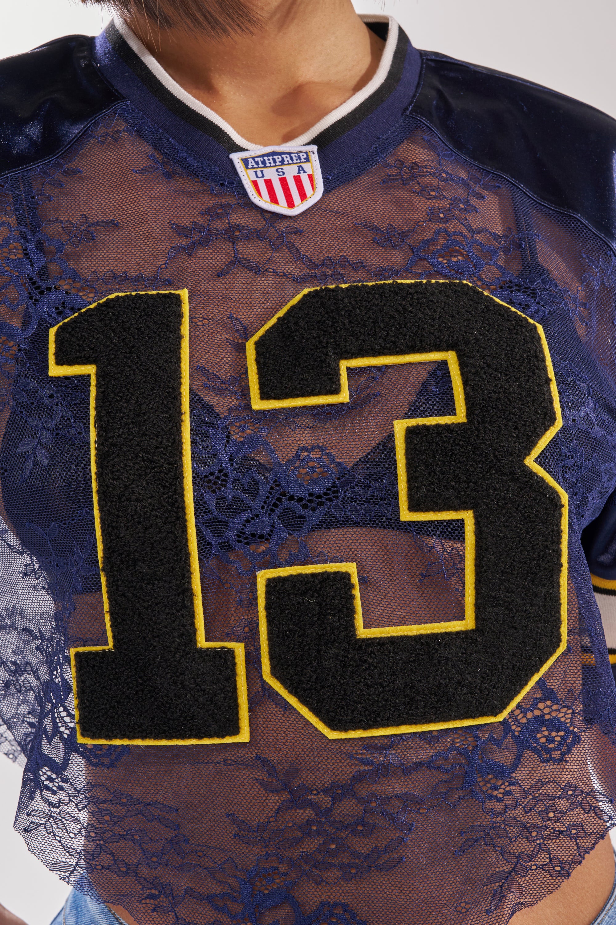 LUCKY LACE JERSEY TOP IN NAVY - Image 10
