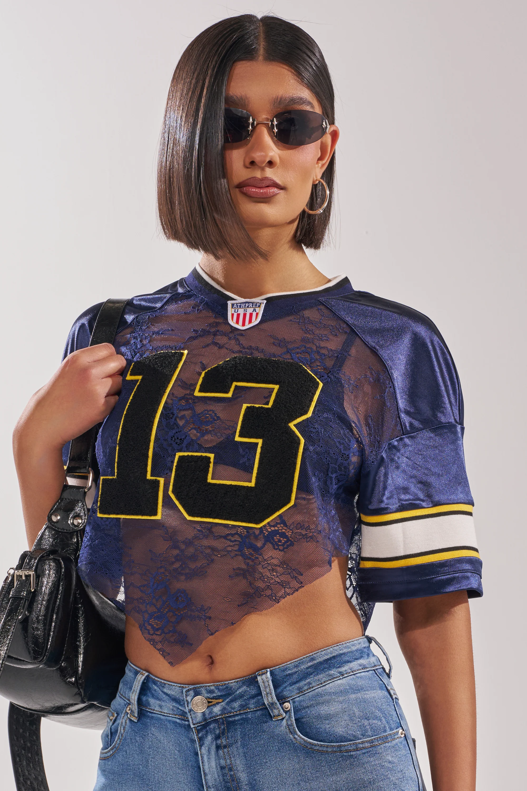 LUCKY LACE JERSEY TOP IN NAVY - Image 2