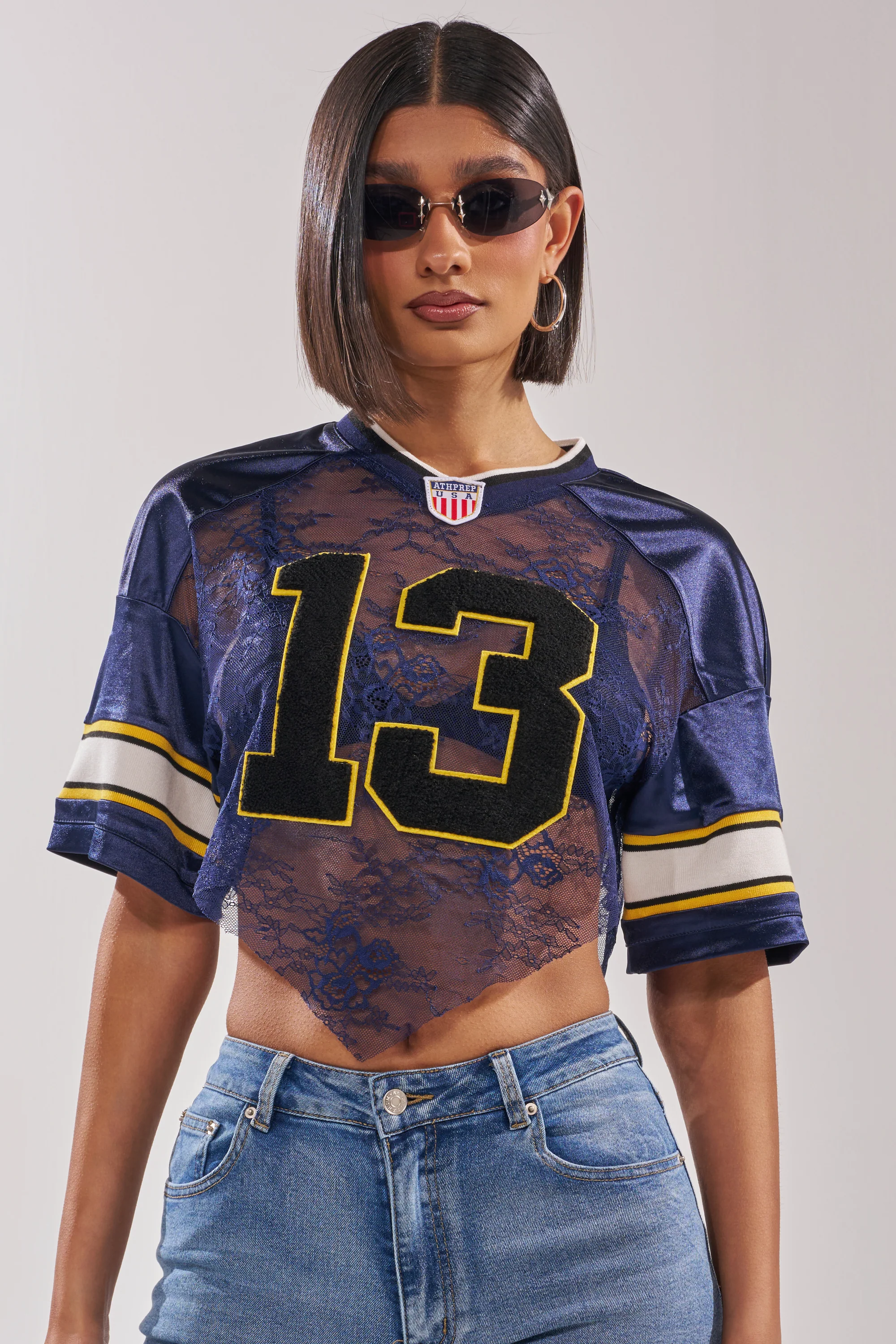 LUCKY LACE JERSEY TOP IN NAVY - Image 4