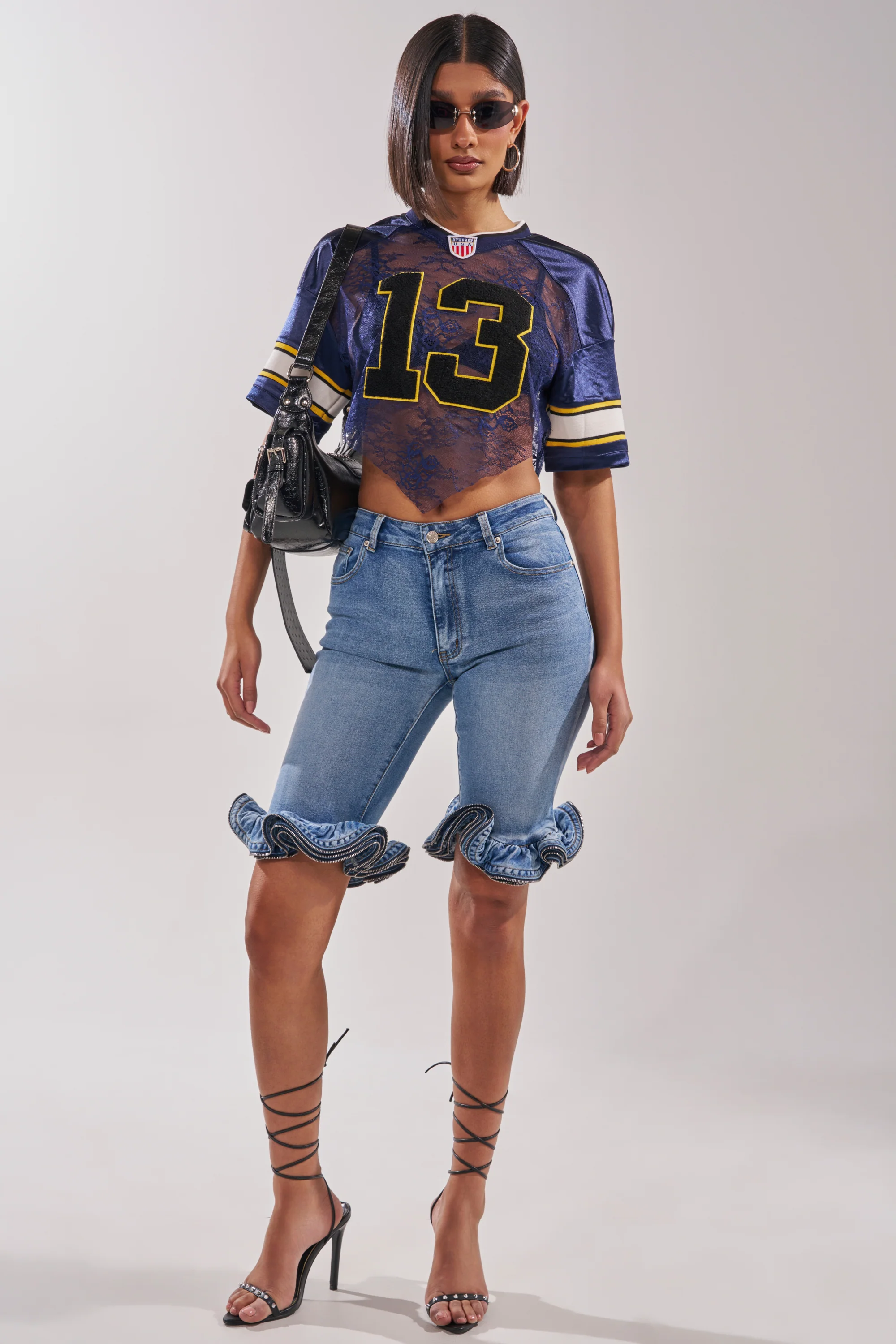 LUCKY LACE JERSEY TOP IN NAVY - Image 9