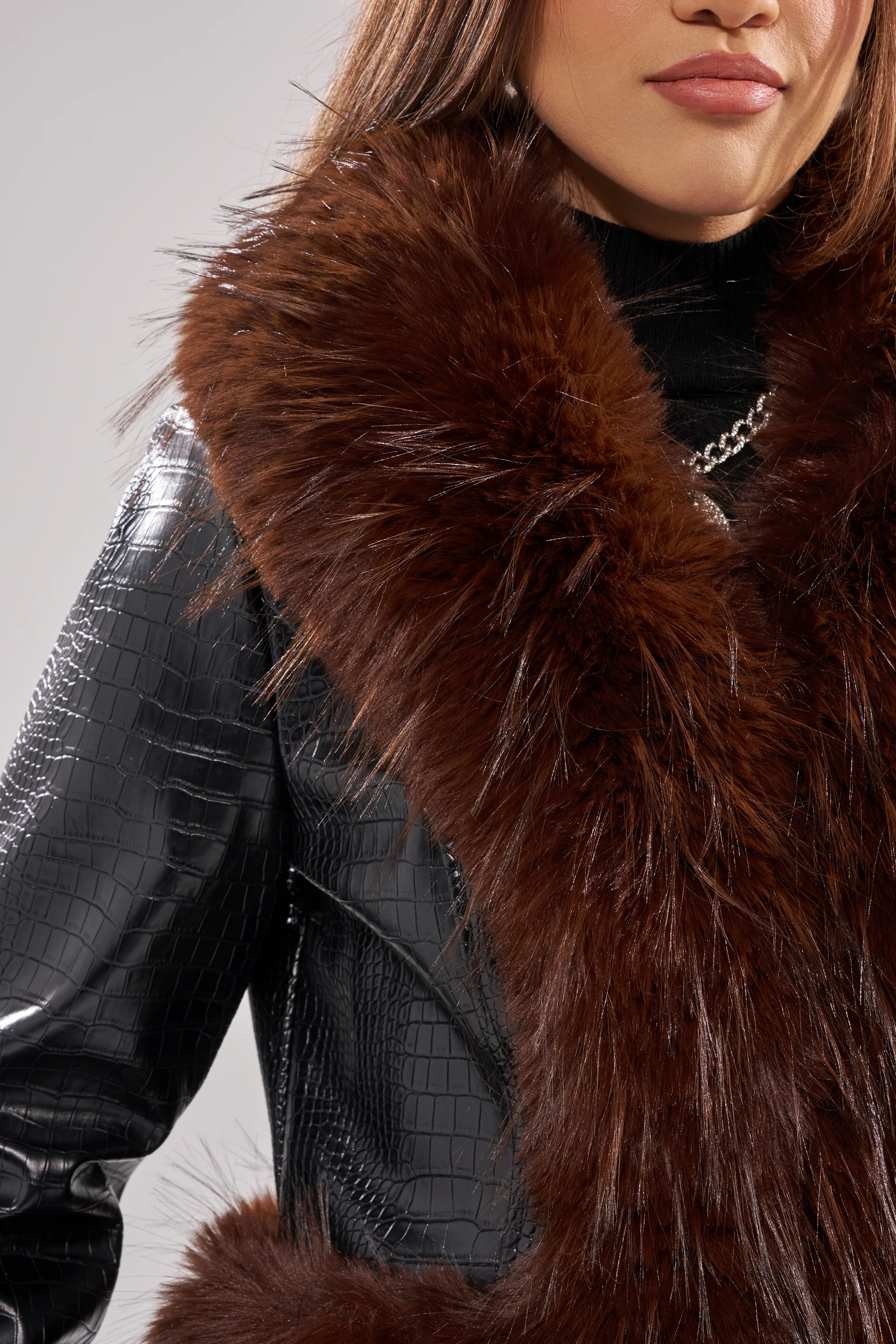 LUNNA FUR TRIM MOTO IN BLACK CROC - Image 10