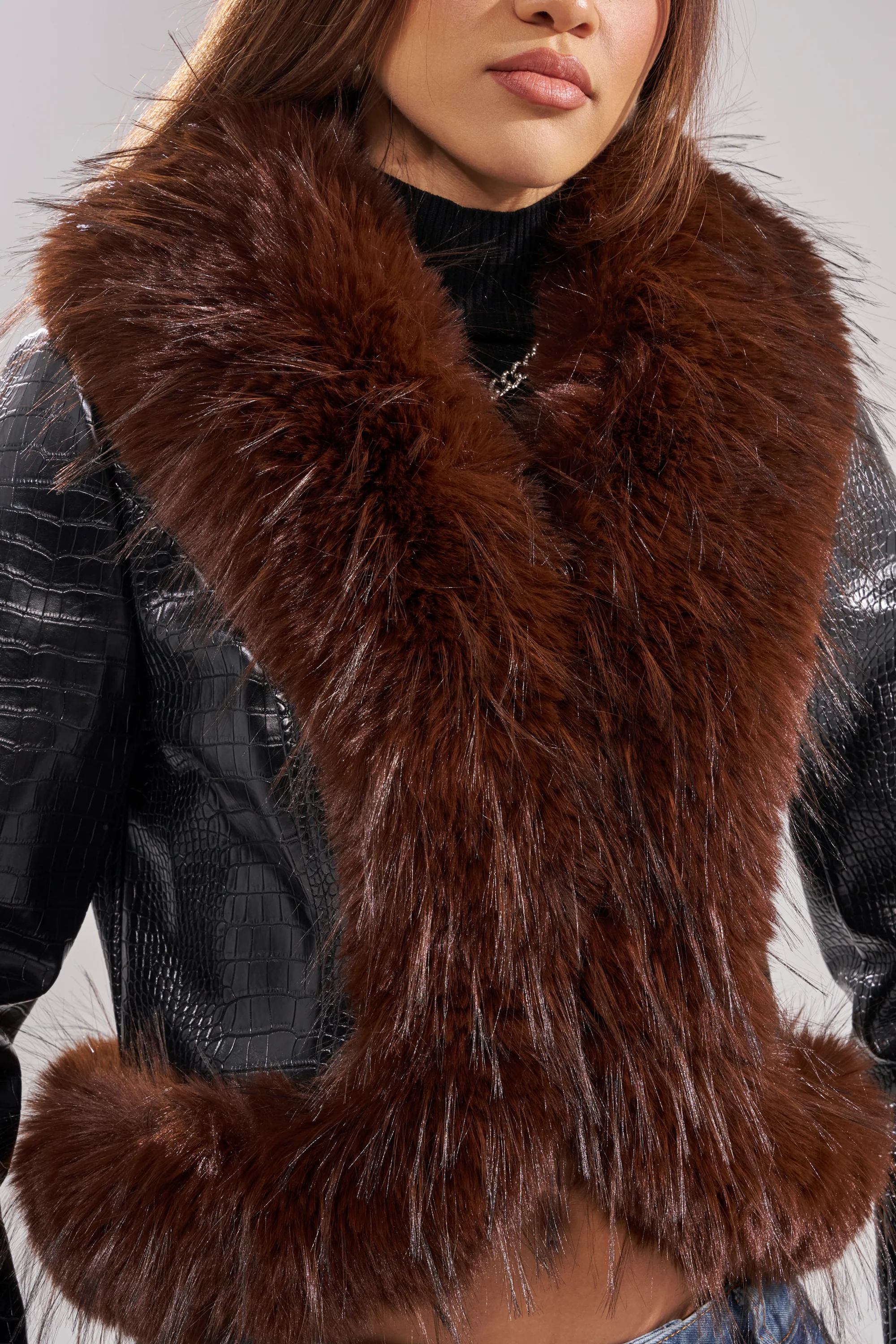 LUNNA FUR TRIM MOTO IN BLACK CROC - Image 11