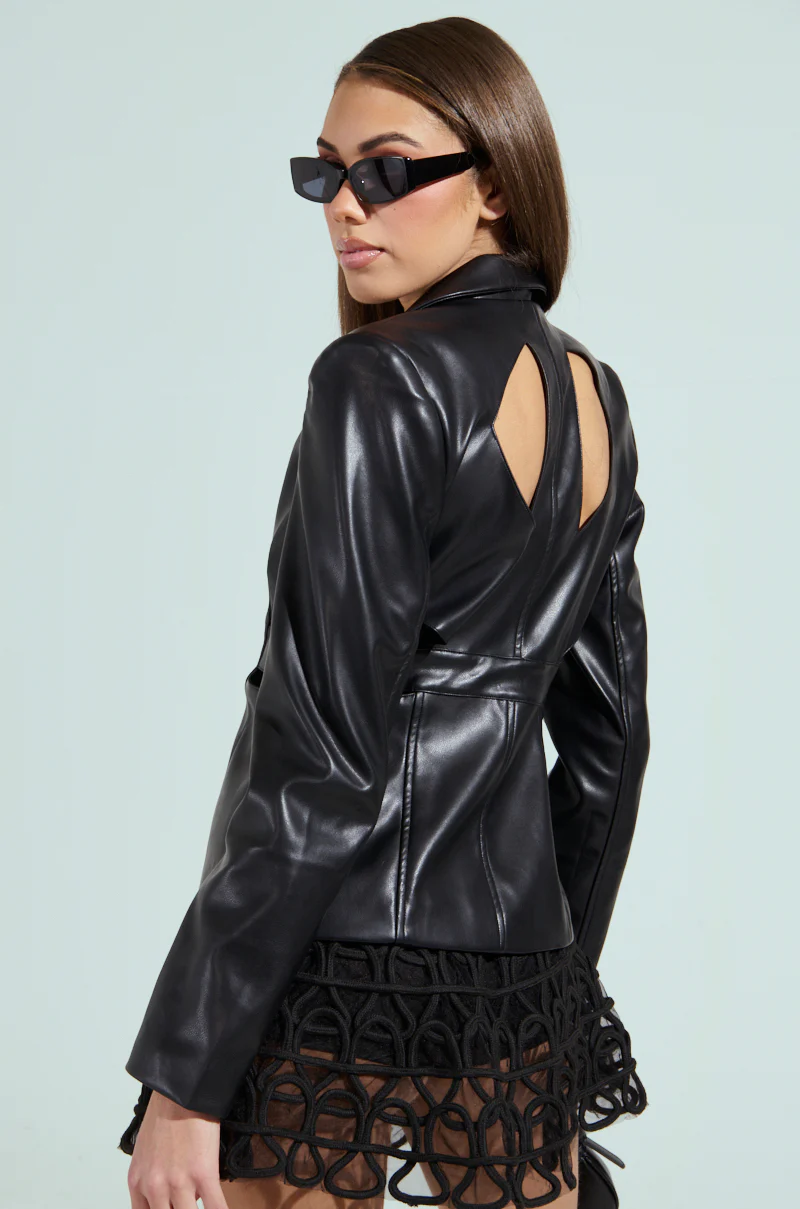 LUXE FAUX LEATHER CUTOUT BLAZER - Image 3