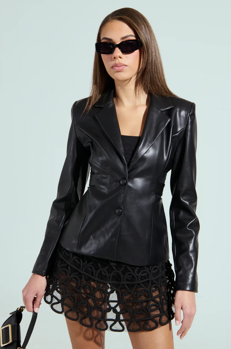 LUXE FAUX LEATHER CUTOUT BLAZER - Image 5