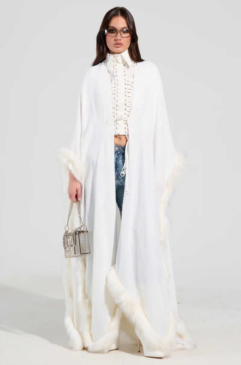 LUXE LIFE FAUX FUR TRIM PONCHO - Image 2