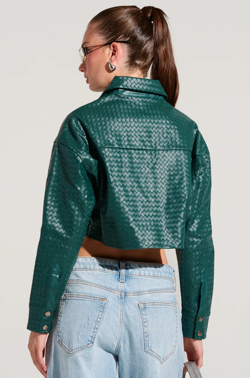 LUXURY GIRL WOVEN PU CROPPED SHIRT IN GREEN - Image 5