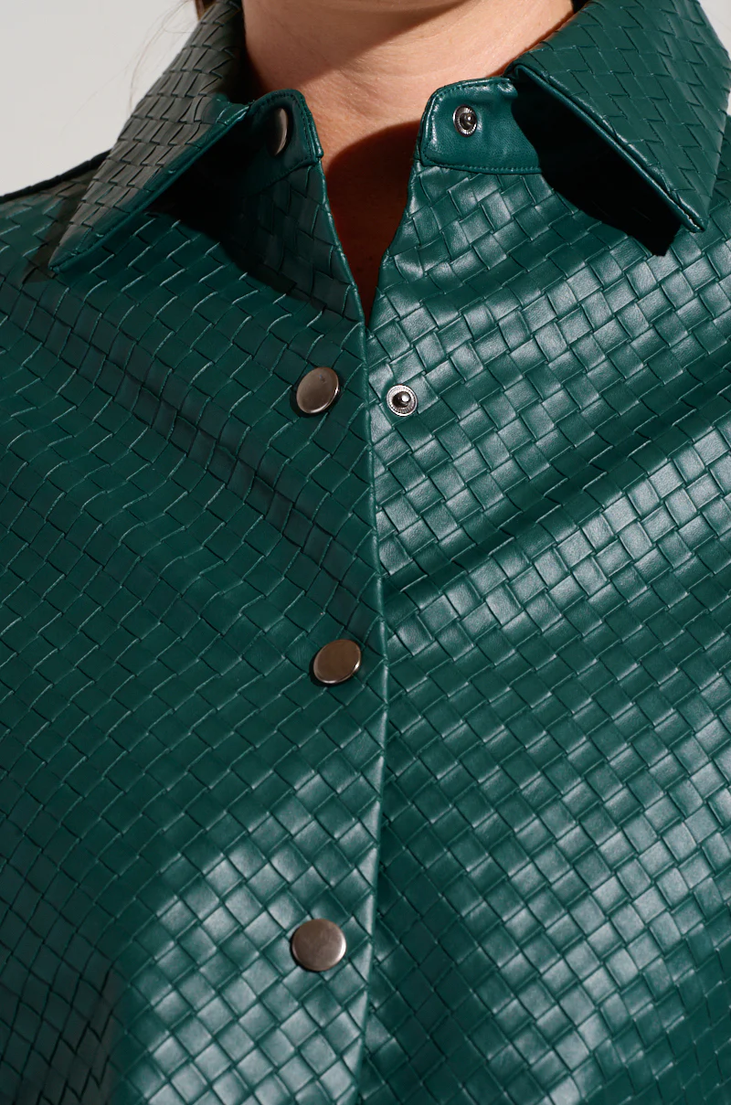 LUXURY GIRL WOVEN PU CROPPED SHIRT IN GREEN - Image 8