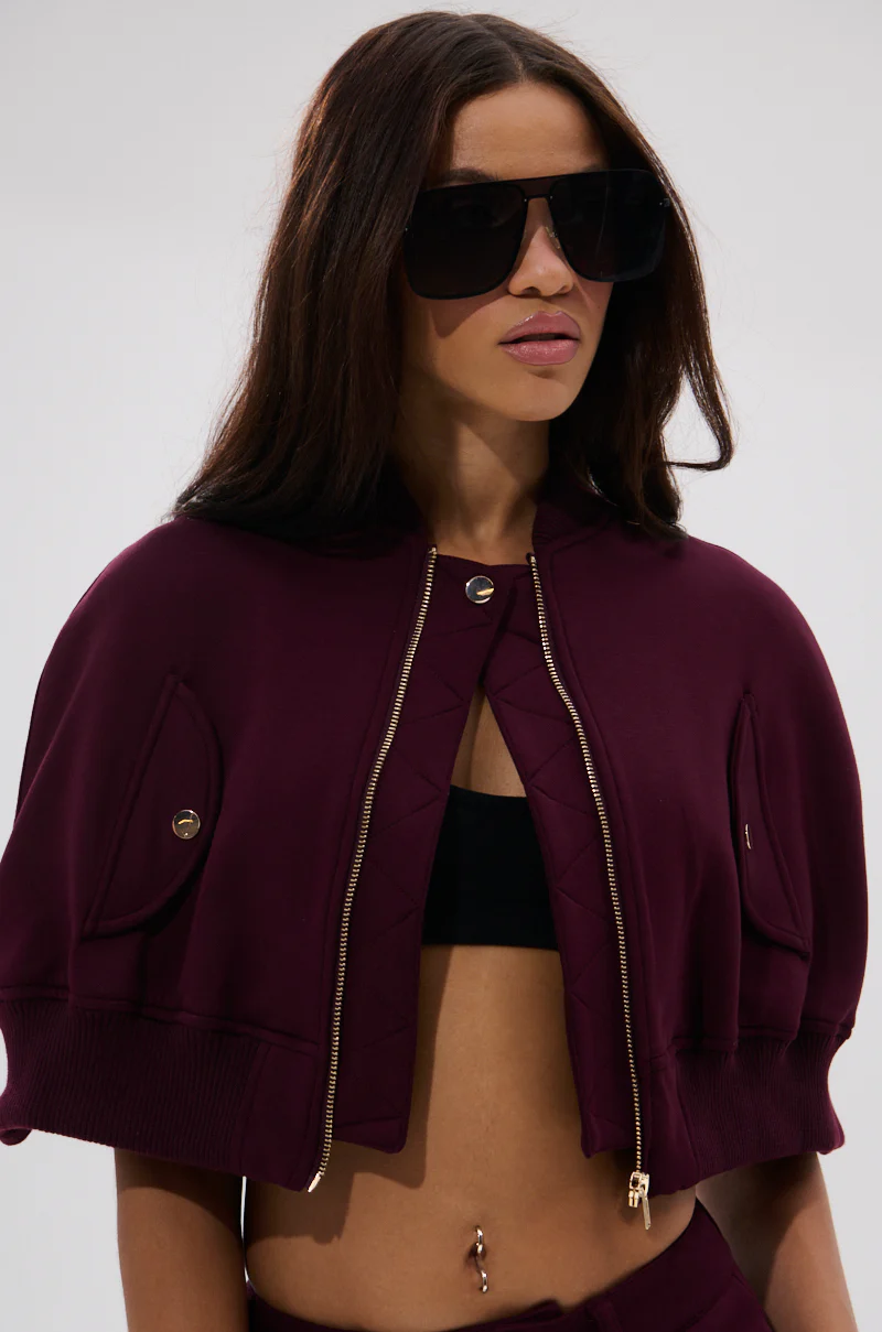 LYNX LAYERED BOMBER JACKET IN BURGUNDY - Image 10