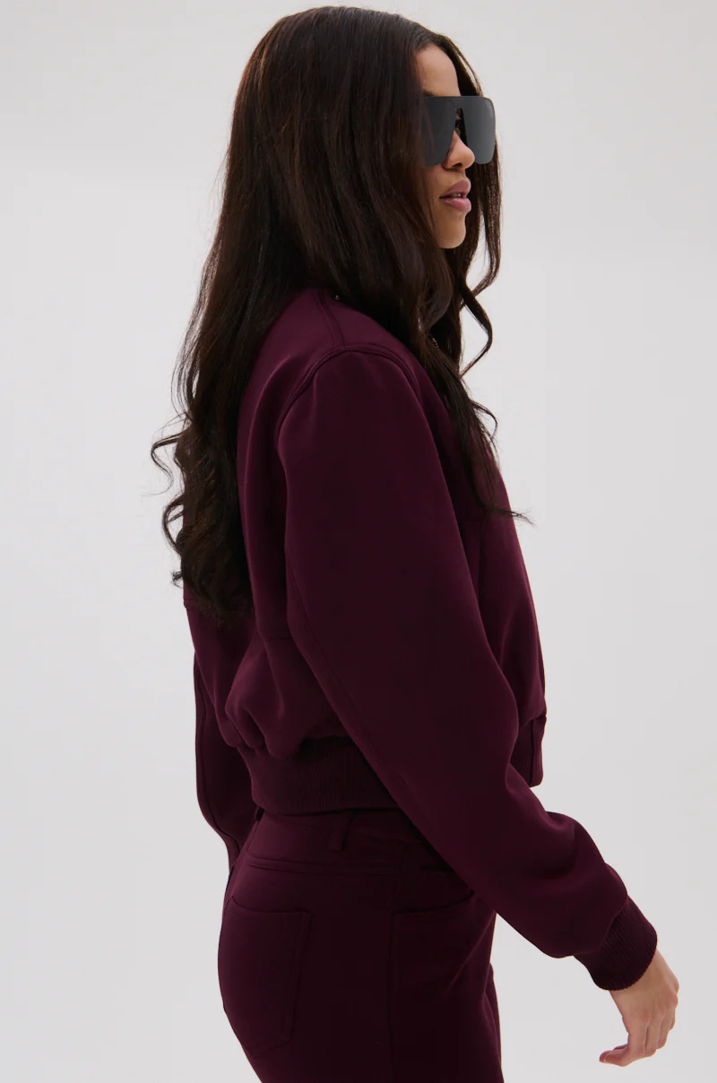 LYNX LAYERED BOMBER JACKET IN BURGUNDY - Image 12