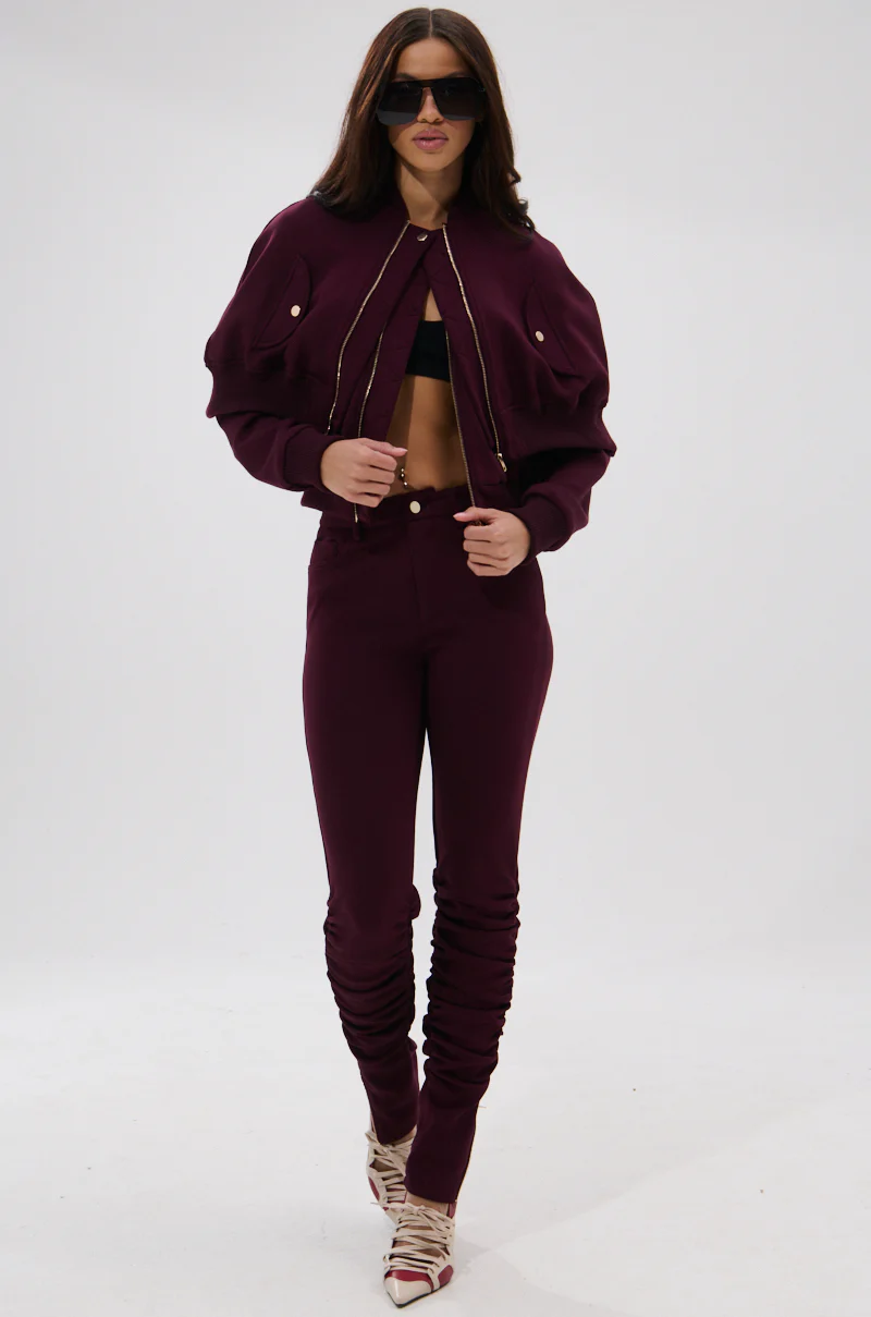 LYNX LAYERED BOMBER JACKET IN BURGUNDY - Image 14