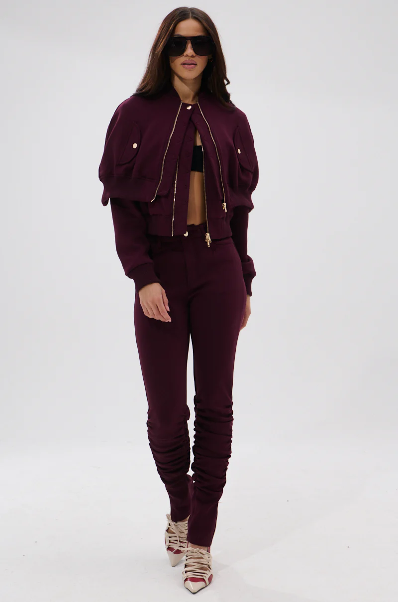 LYNX LAYERED BOMBER JACKET IN BURGUNDY - Image 15